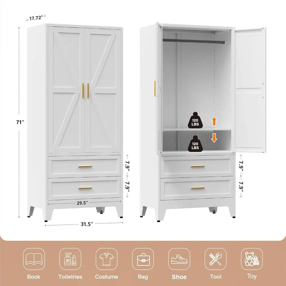 Wardrobe with Hanging Rod and Shelves