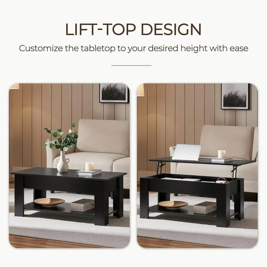 Wooden Coffee Table with Large Hidden Storage Shelf