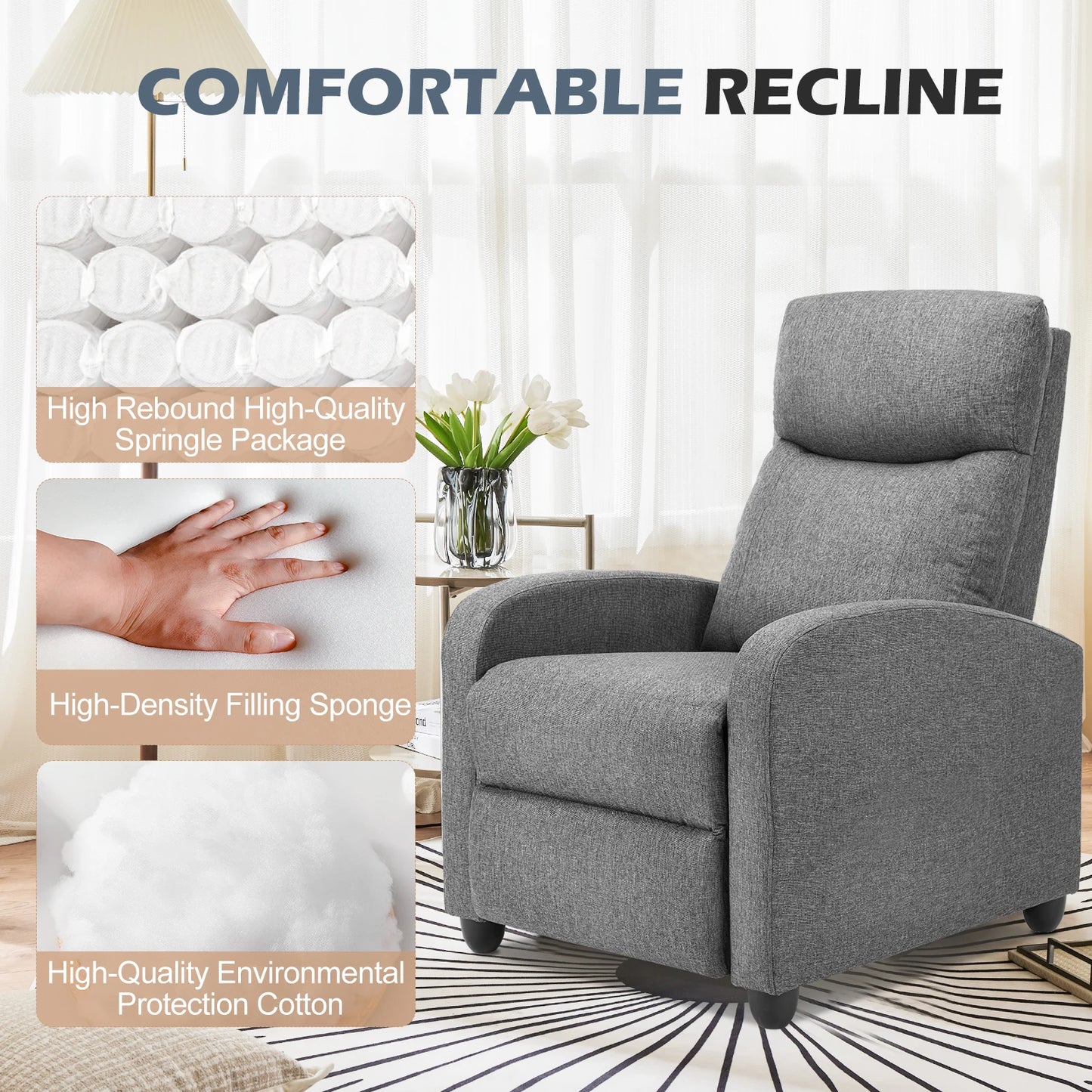 Recliner Chair Massage Sofa Fabric Theater Lumbar Support