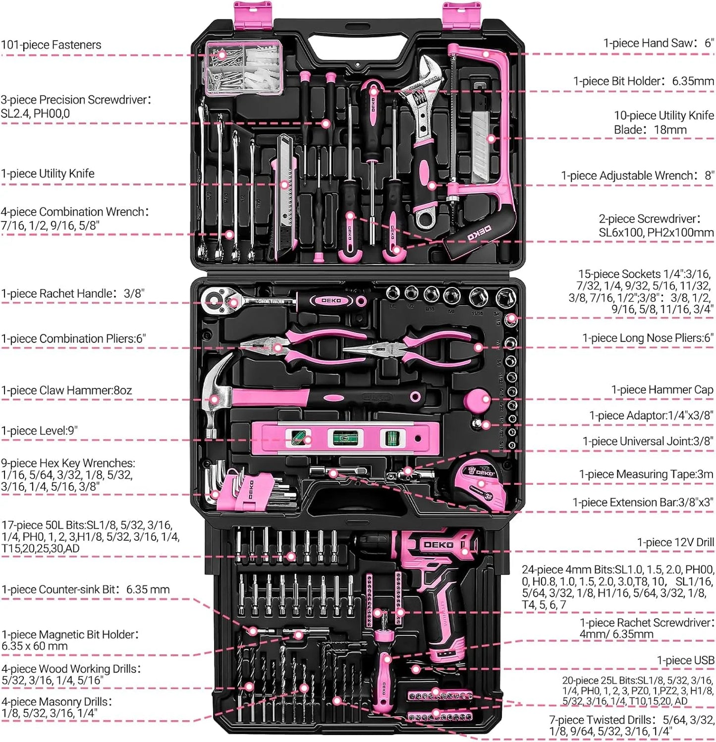 Mechanic Toolbox with Cordless Drill Hand Repair Tools Set