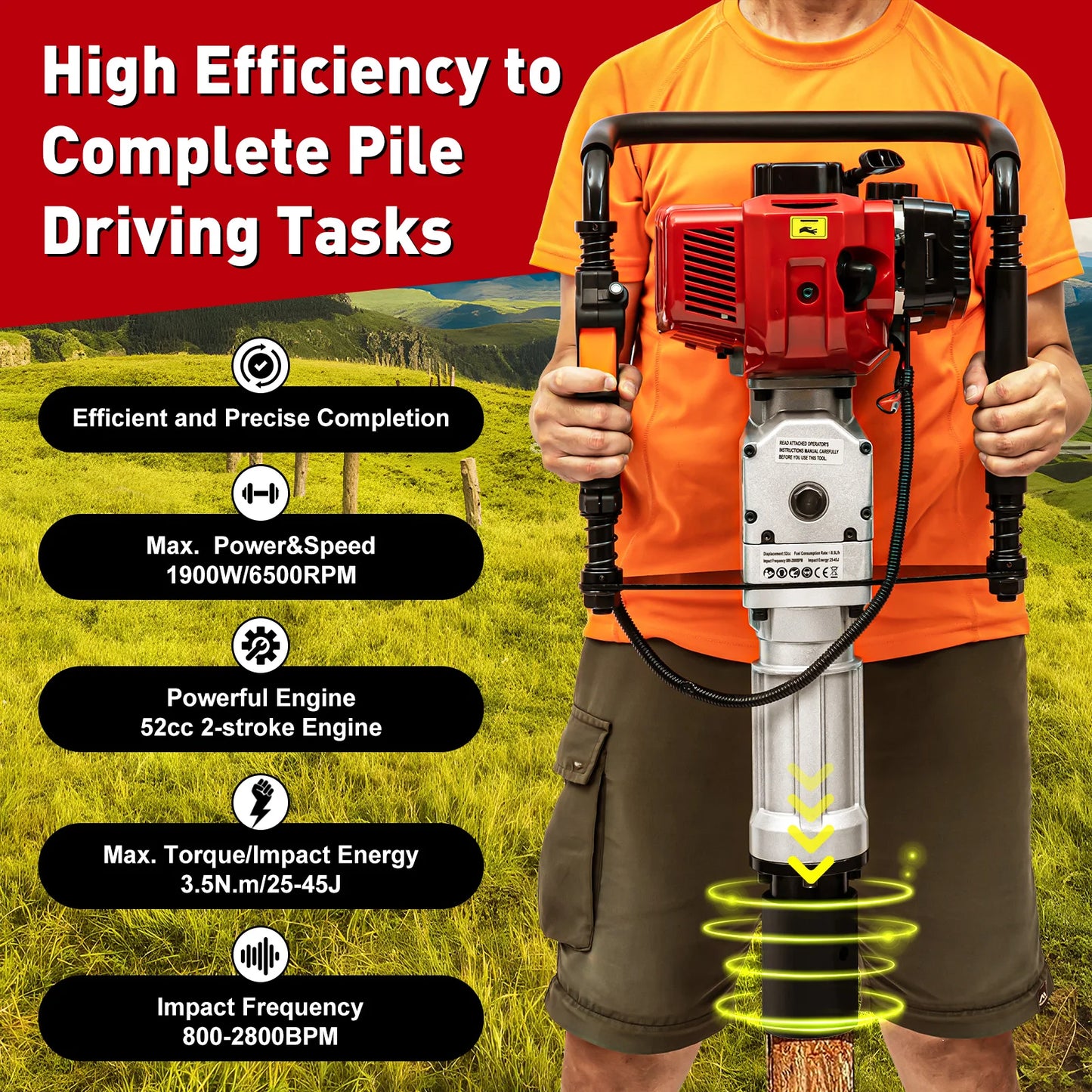 Gas Powered Post Driver with 2-Stroke Quick & Firm Replacement