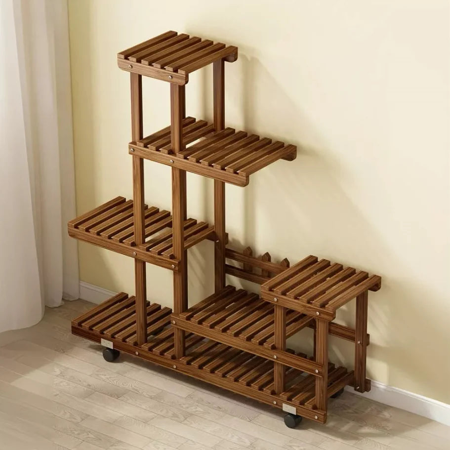 Multi-Layer Wood Plant Stand Rack with Wheels