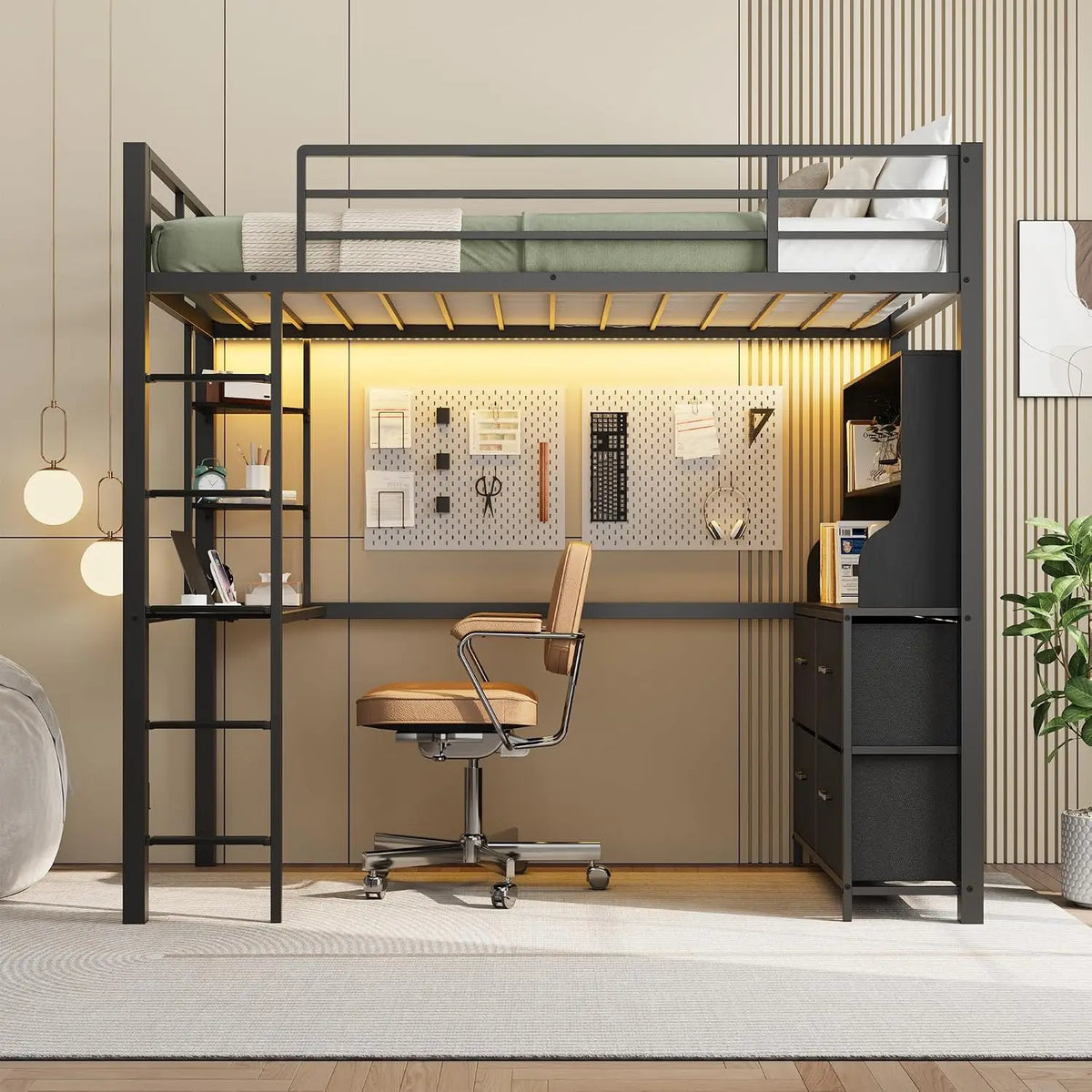 Metal Loft Bed with Desk