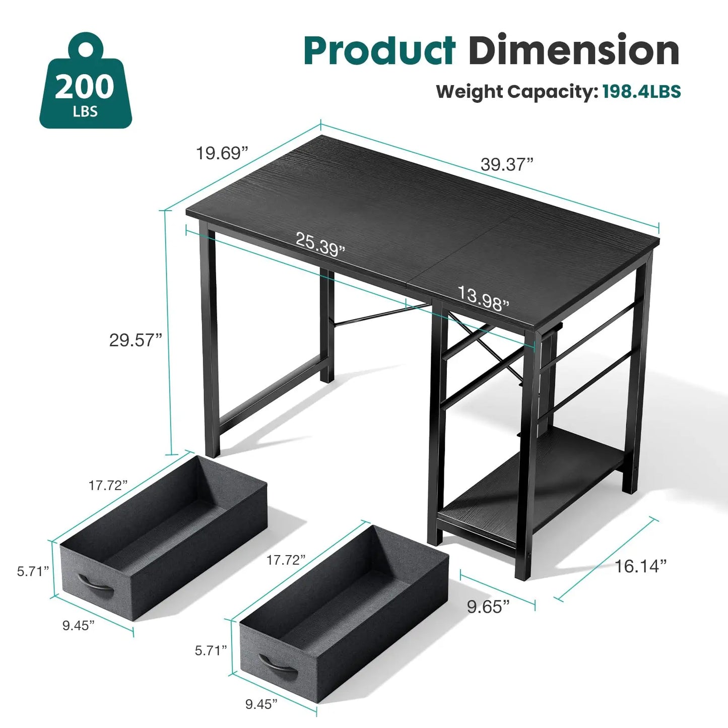 Computer Desk with Adjustable Position Drawers