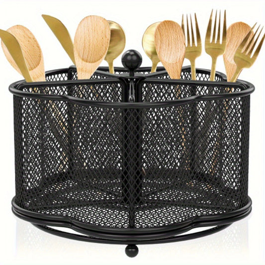 Iron Utensil Holder with ° Spin - Stylish Plaid Kitchen Organizer