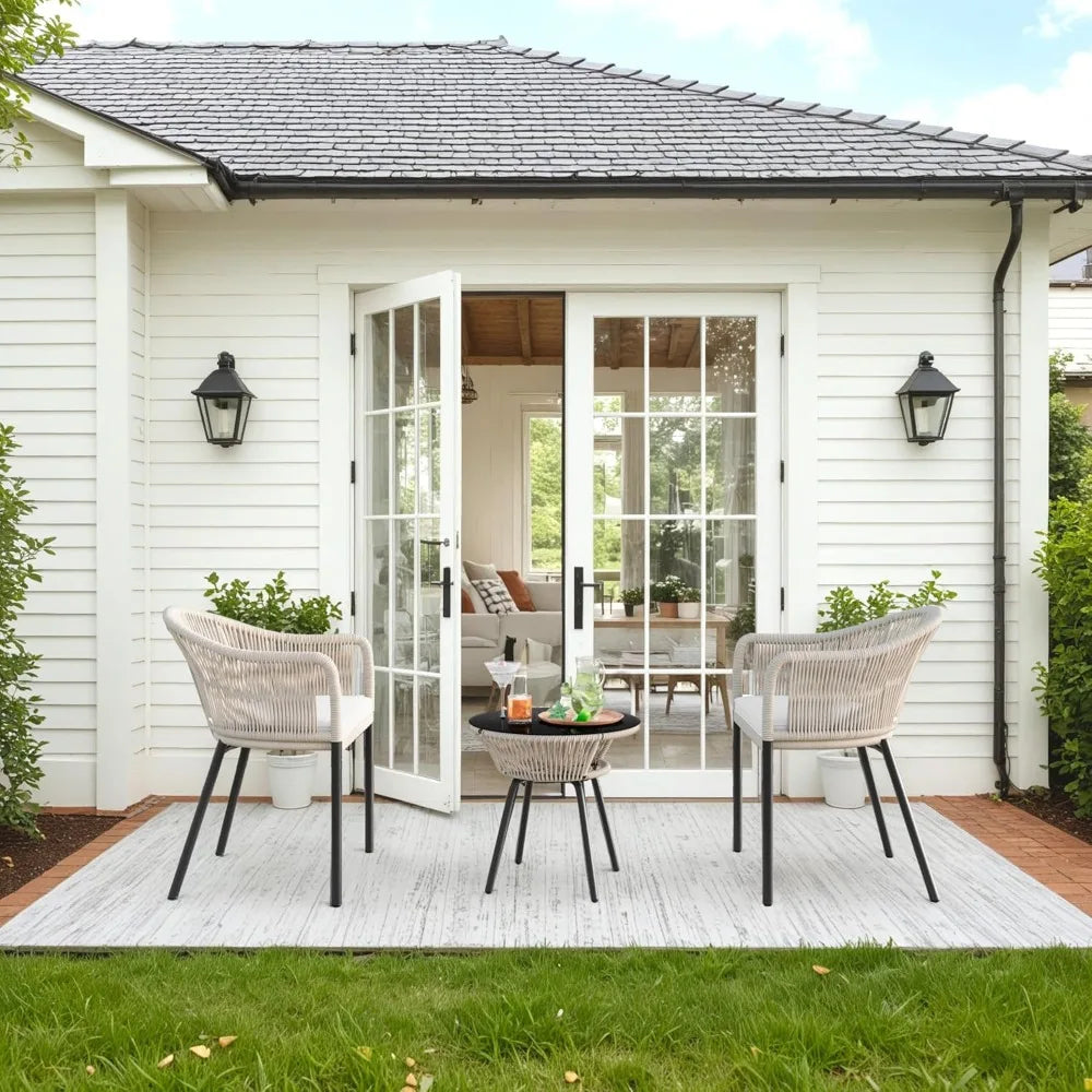 Patio Furniture Set with 2 Wide Chairs and Cushions and with Tempered Glass Table