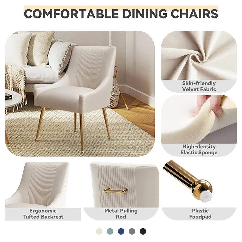 Upholstered Barrel Pleated Side Accent Modern Velvet Dining Chairs Set