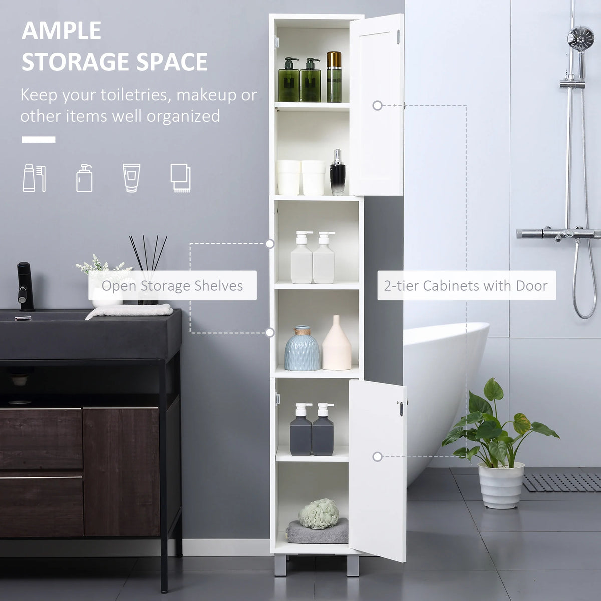 Tall Bathroom Storage Cabinet with Mirror