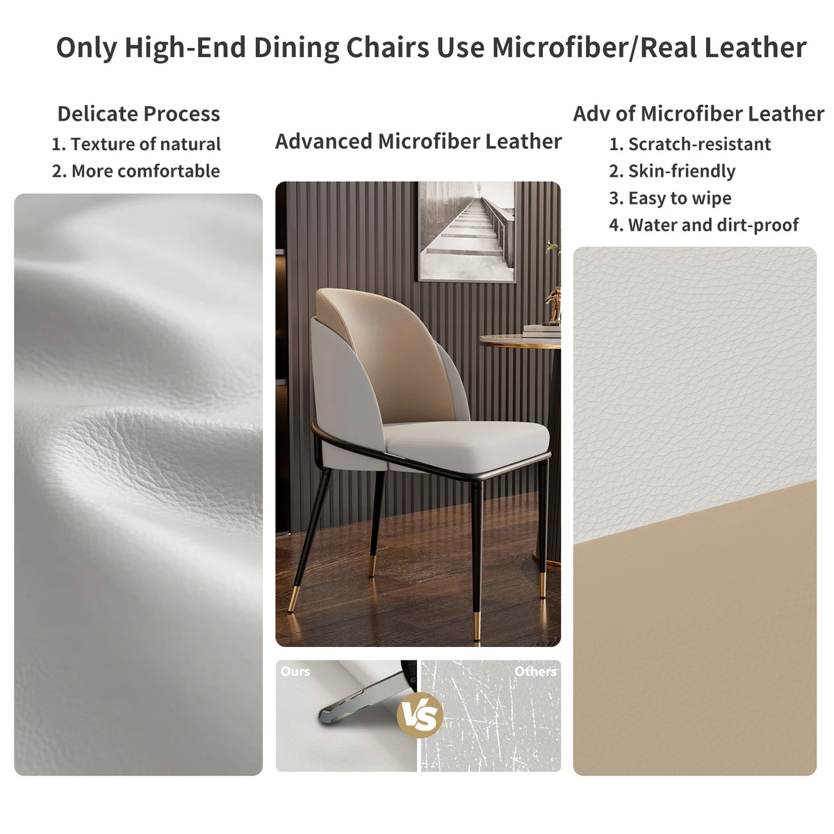 Luxurious Microfiber Silicone Leather Dining Room Chairs Set