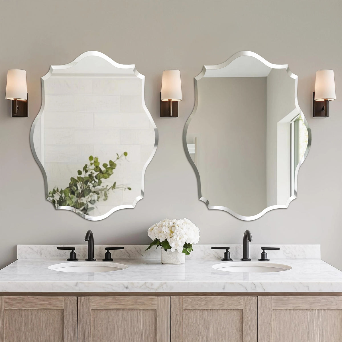 Wall Mirror Scalloped Frameless Beveled Edge Polished Mirror