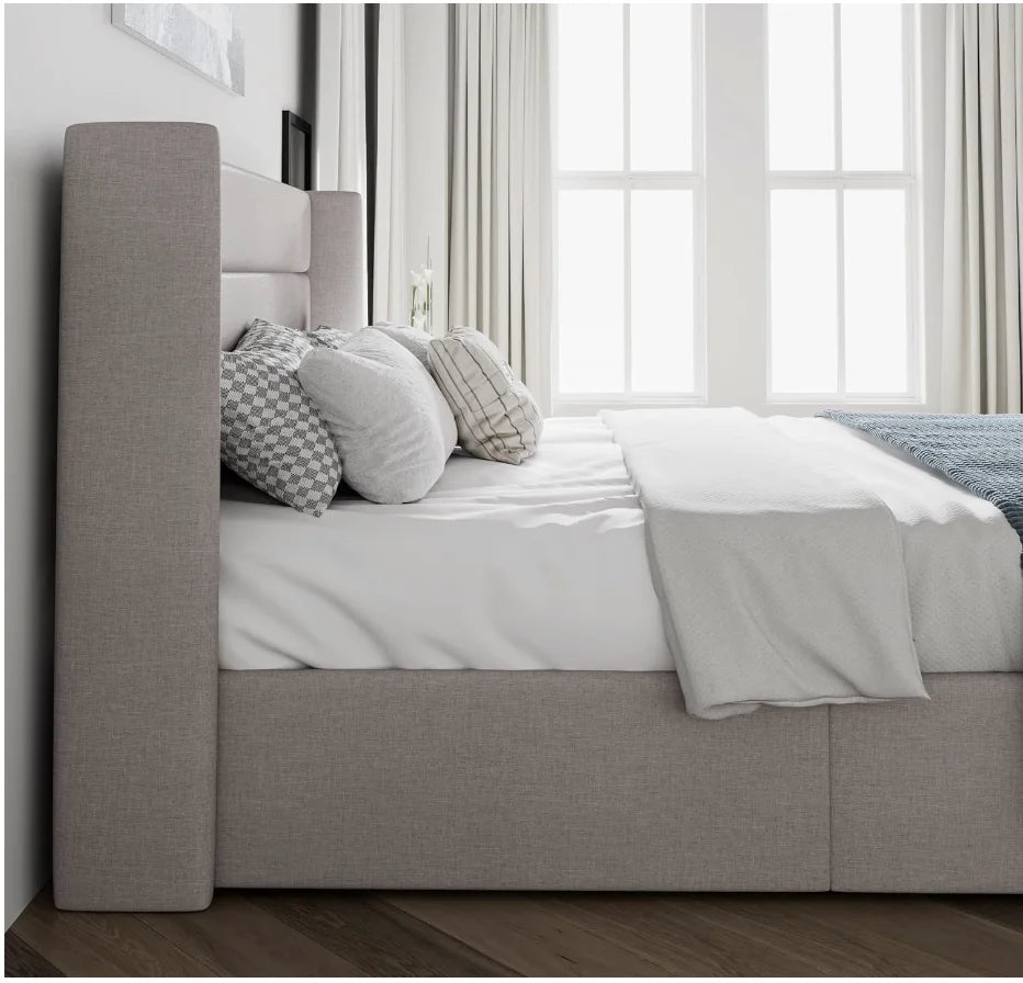 Lift Up Storage Bed/Modern Wing-back Headboard/Upholstered Platform