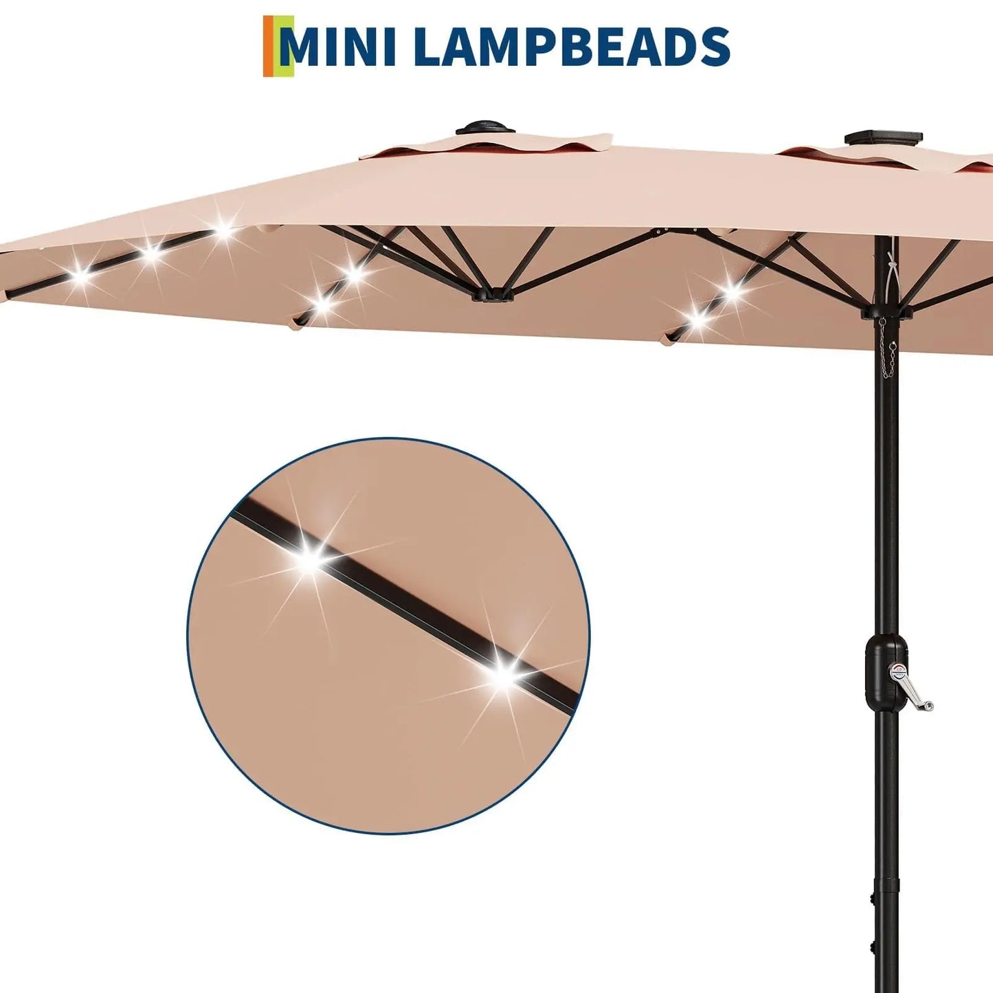 Outdoor Patio Umbrella With Solar LED Lights & Base