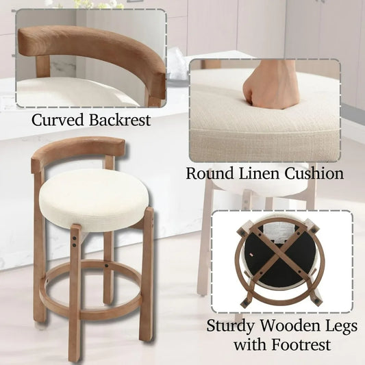 Mid Century Style Linen Upholstered Counter Stools