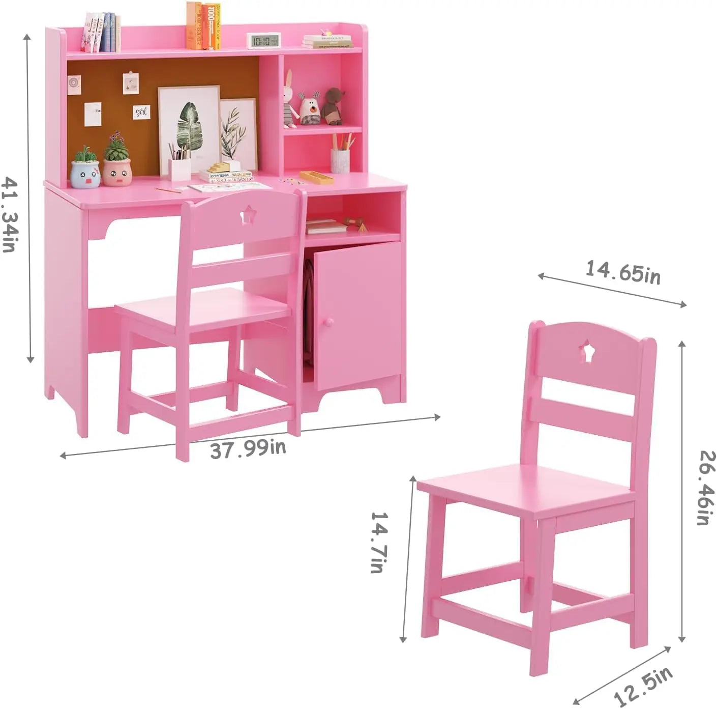 Wooden Student Writing Table Computer Workstation with Hutch Storage Cabinet
