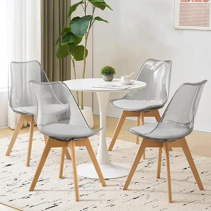 Modern Acrylic Accent Chair with PU Leather Cushions Seat and Wood Legs (Chairs Only)
