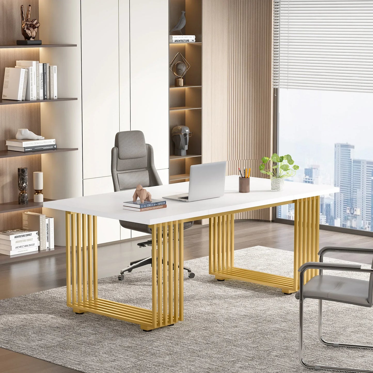 Modern Executive Desk with Gold Metal Legs