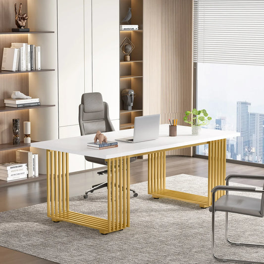 Modern Executive Desk with Gold Metal Legs