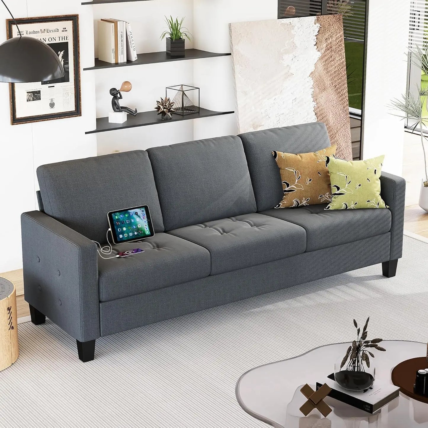 Modern Comfy Faux Leather Sofa Couch
