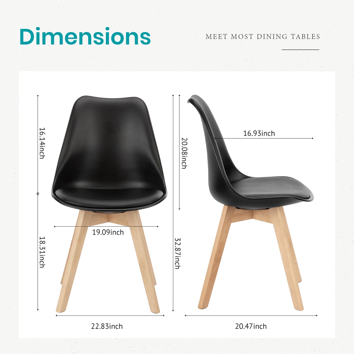 Leather Dining Lounge Chairs with Wooden Legs Set