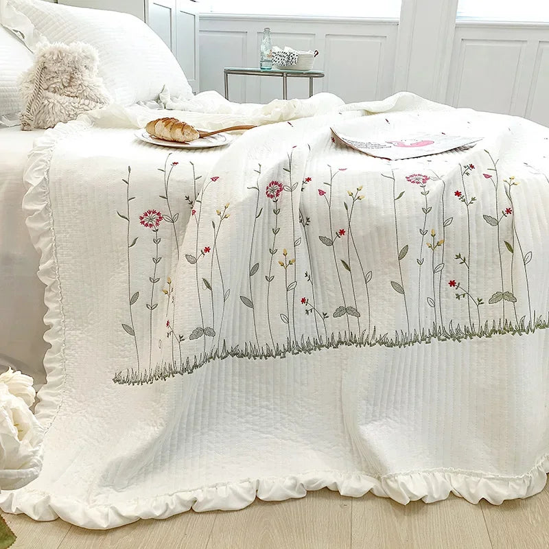 Ruffles Flowers Embroidery Summer Quilt