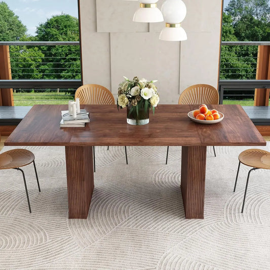 Fluted Base Modern Oval Round Extendable Dining Table