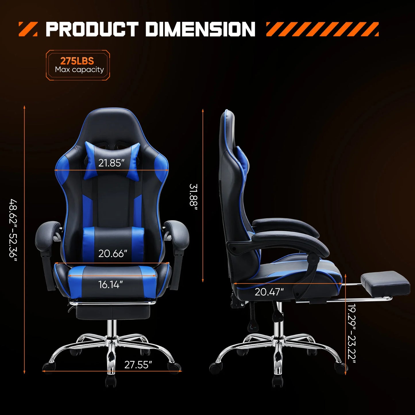 Swivel PU Leather with Headrest and Lumbar Support Gaming Chair