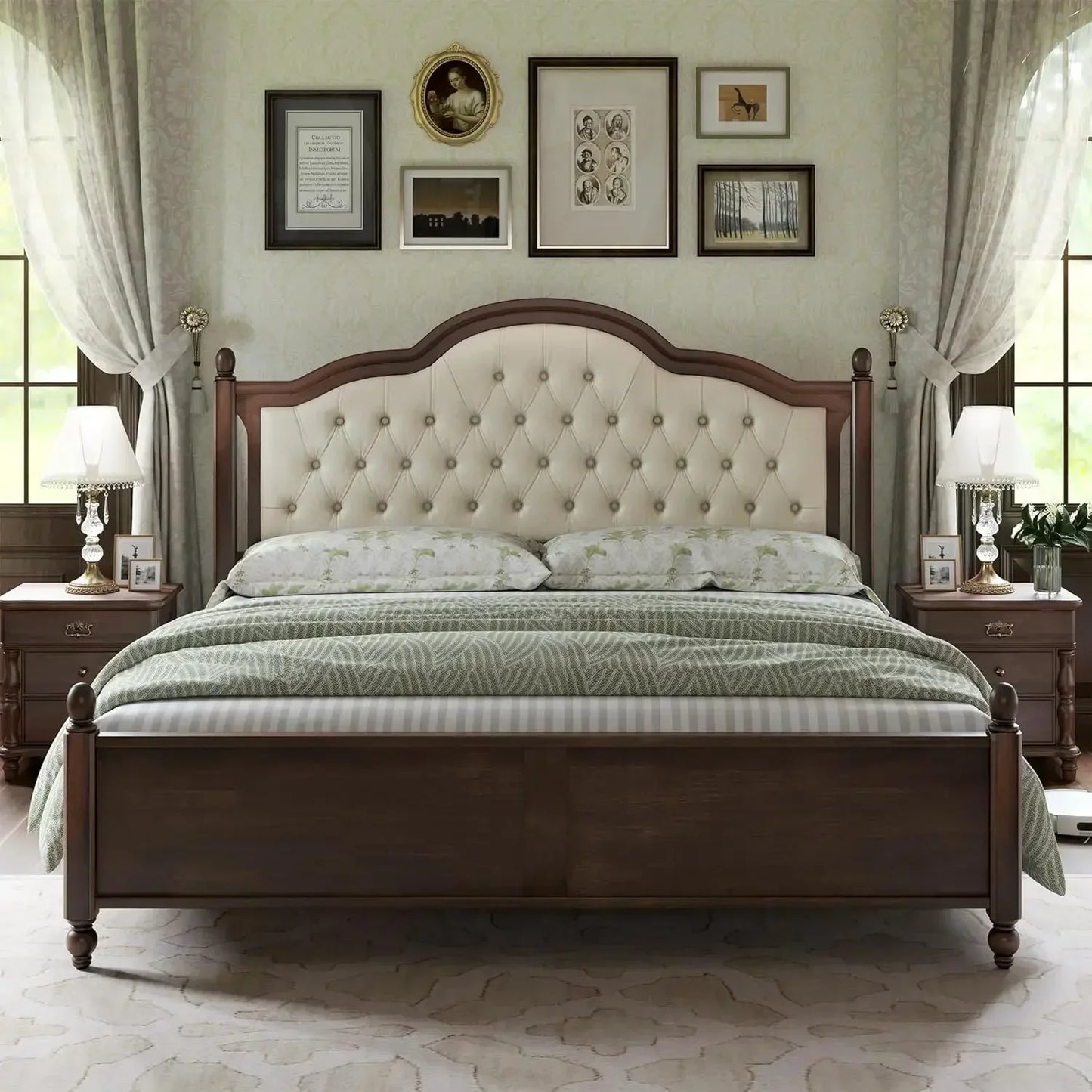 Transitional Platform Bed with Solid Wood Bed Frame