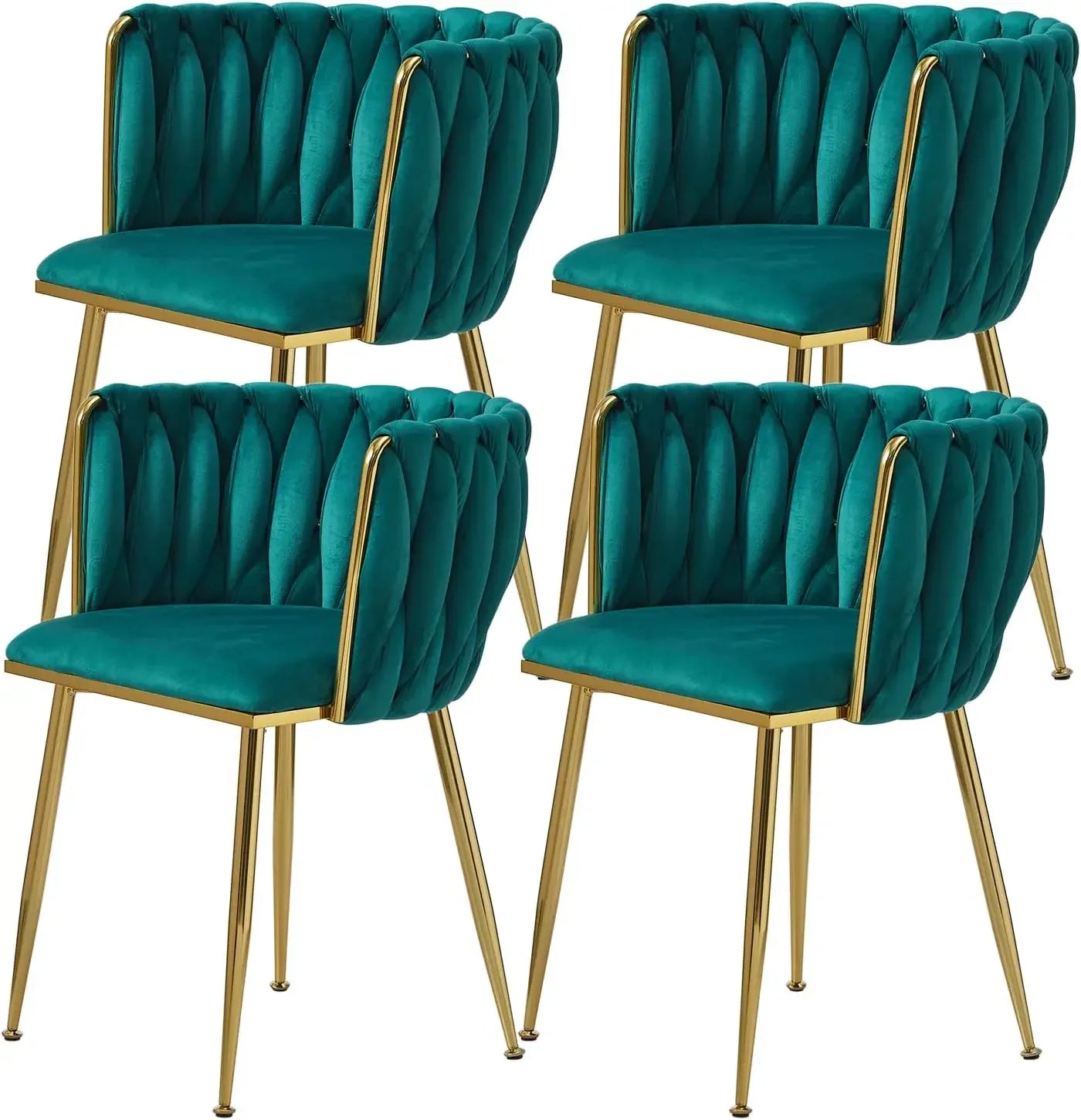 Dining Room Woven Velvet Upholstered Chairs with Golden Metal Legs