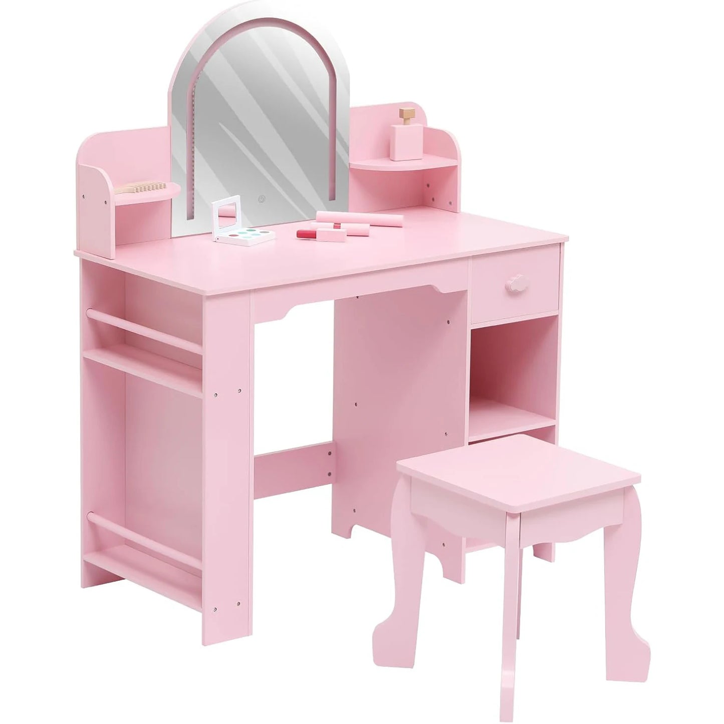 Vanity Table and Chair Set with Storage Shelves & Drawer