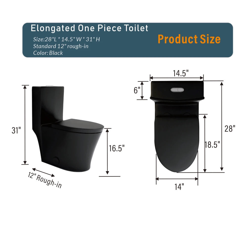Elongated One Piece Toilet  Water Saving