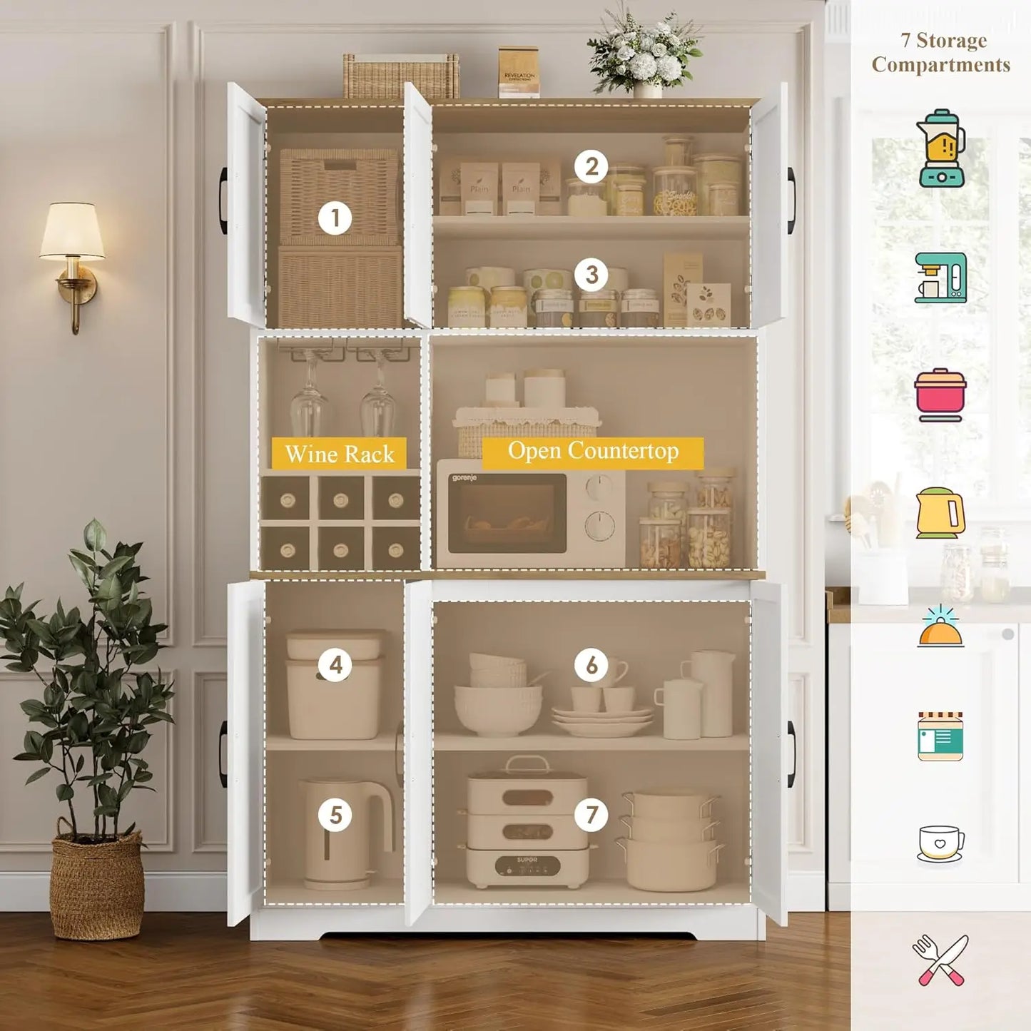 Food Pantry Cabinet with Microwave Stand