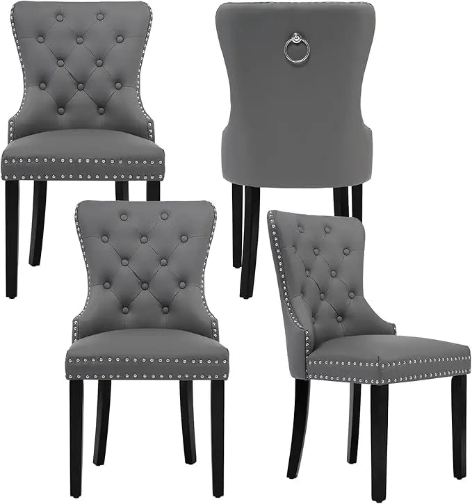 Tufted Upholstered Velvet Dining Chairs with Pull Ring and Stainless Steel Legs