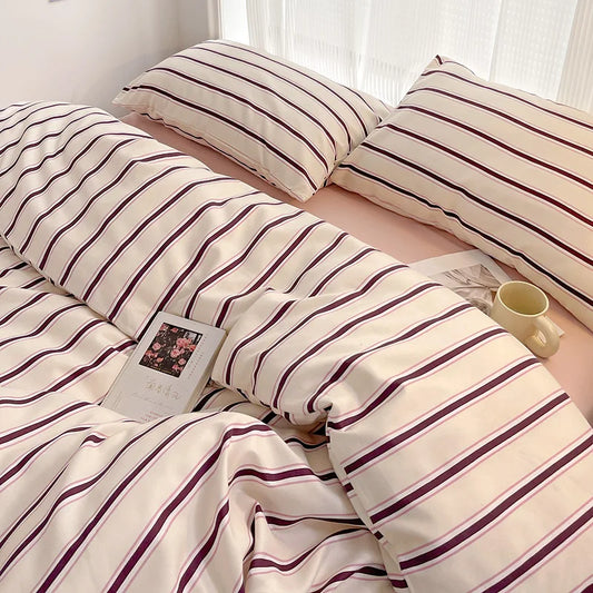 Simple Striped Duvet Cover and Four Piece Bed Sheet Set