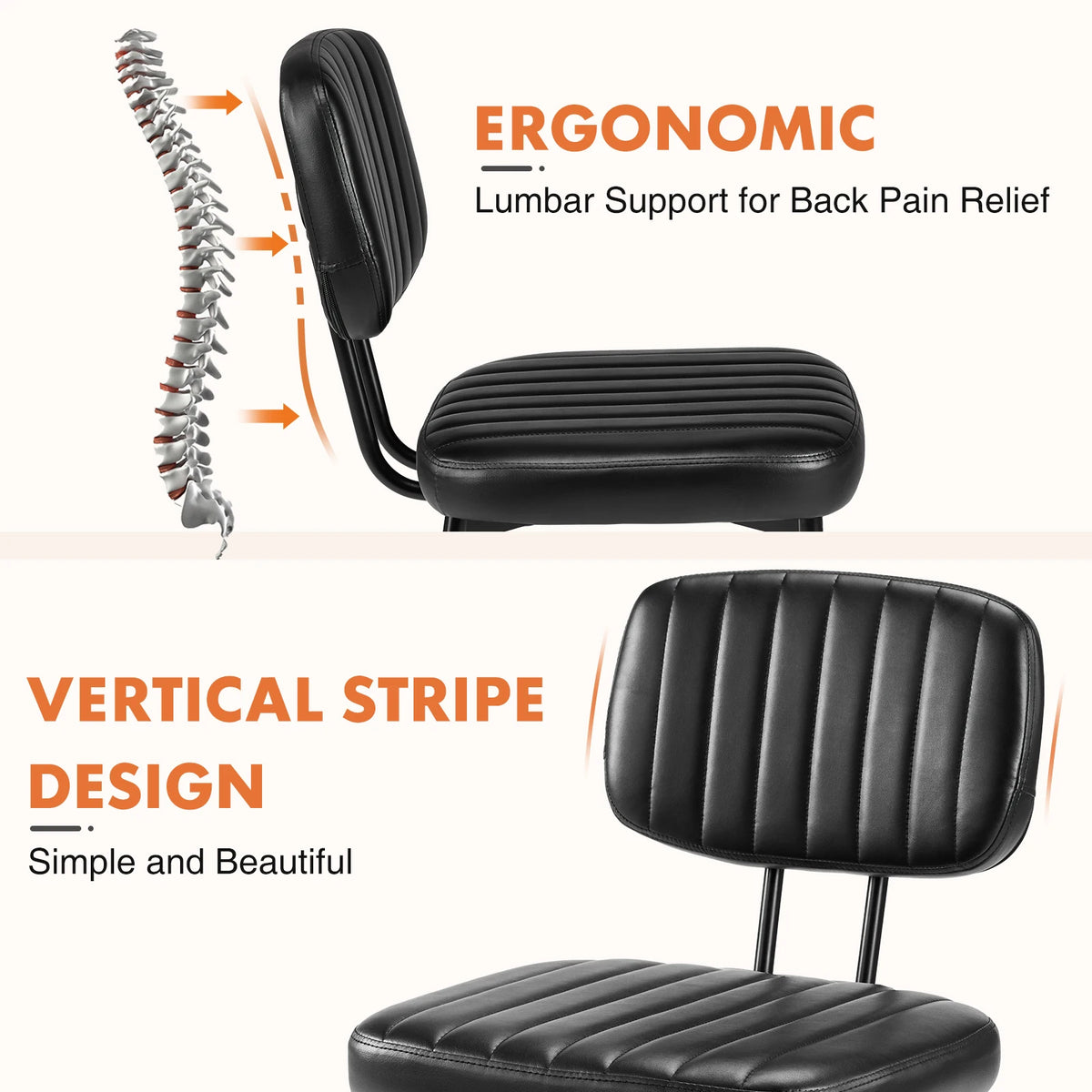 Ergonomic Lumbar Support PU Leather Foam Sponge Cushion Seat and Metal Legs