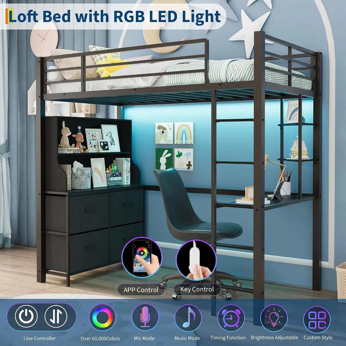 Metal Loft Bed with Desk