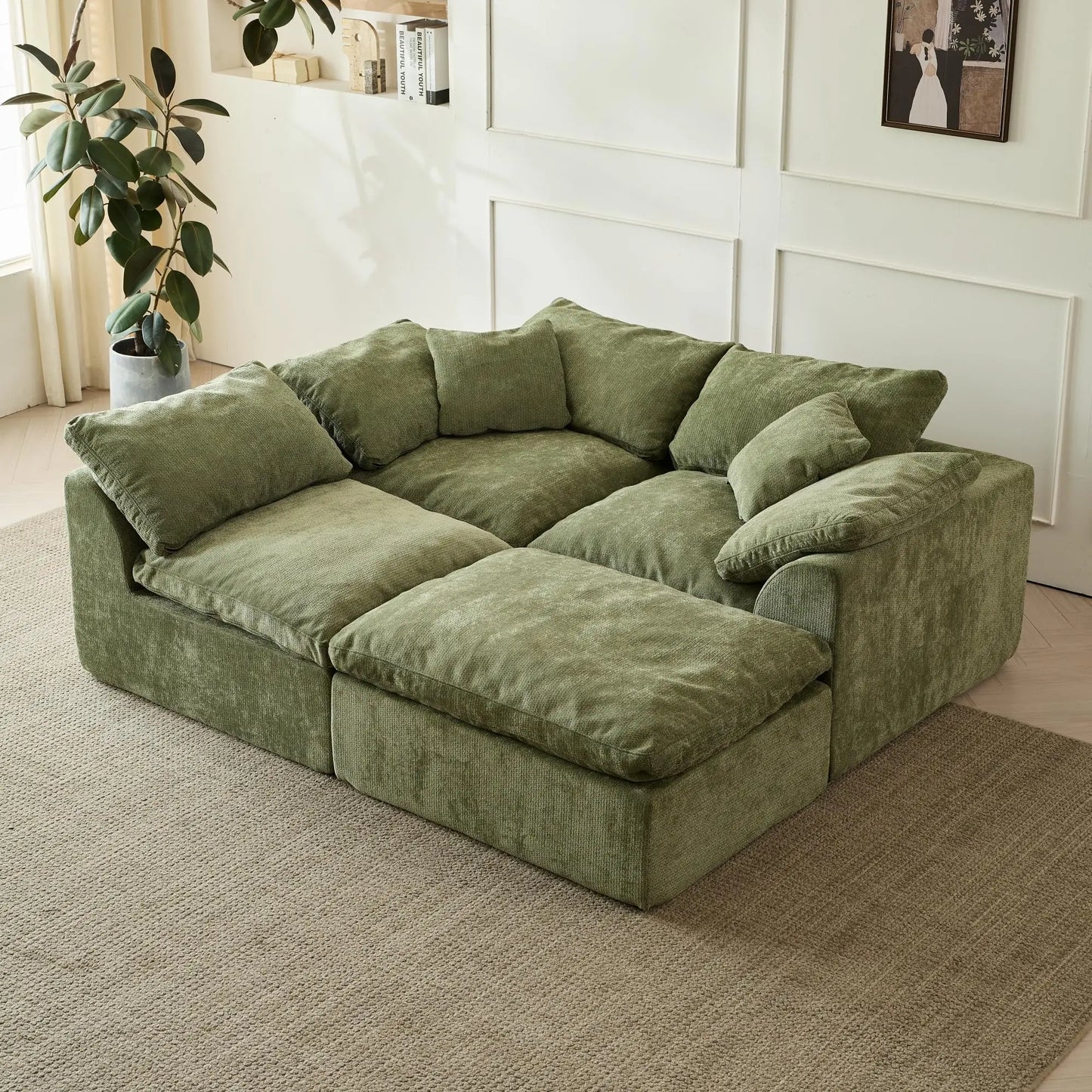 Modern Cloud L-Shaped Oversized Deep Seat Chenille Fabric with Ottoman