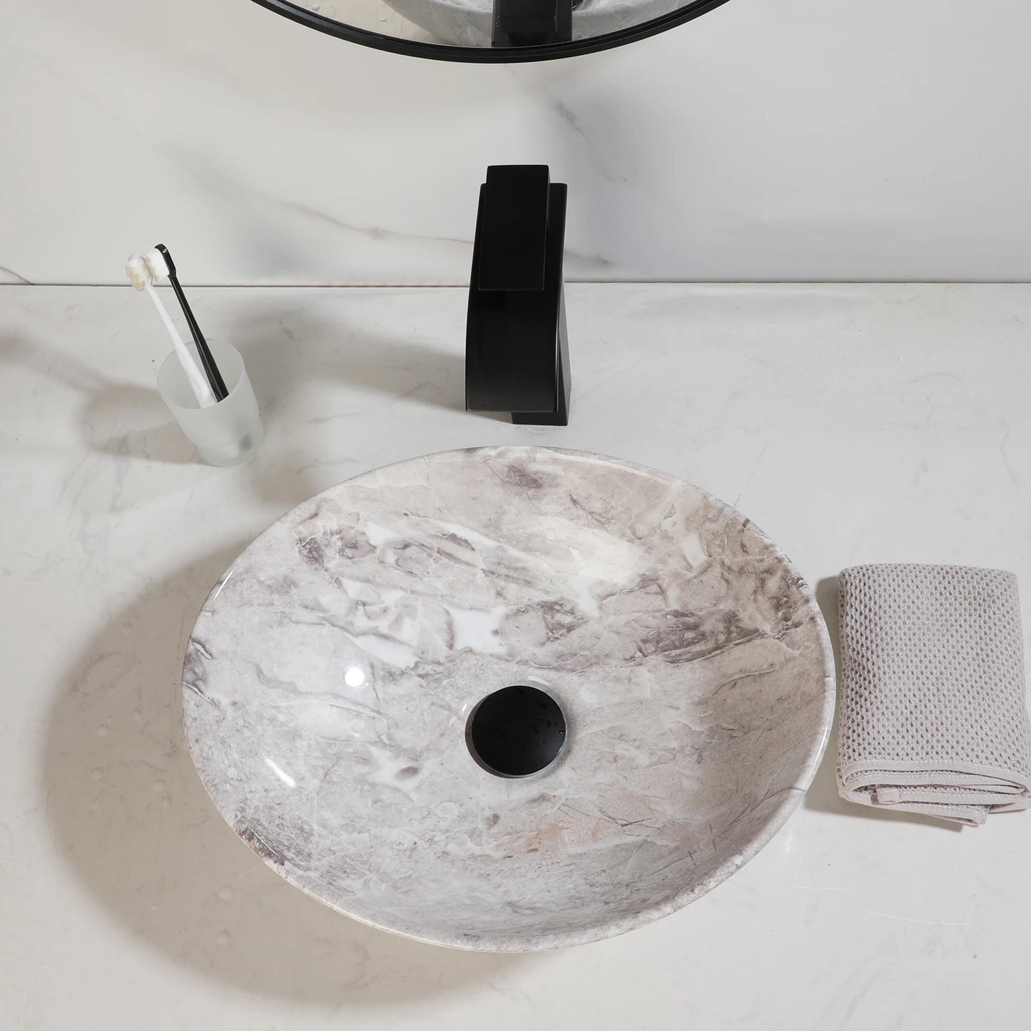 Ceramic Oval Marbling Vessel Sink