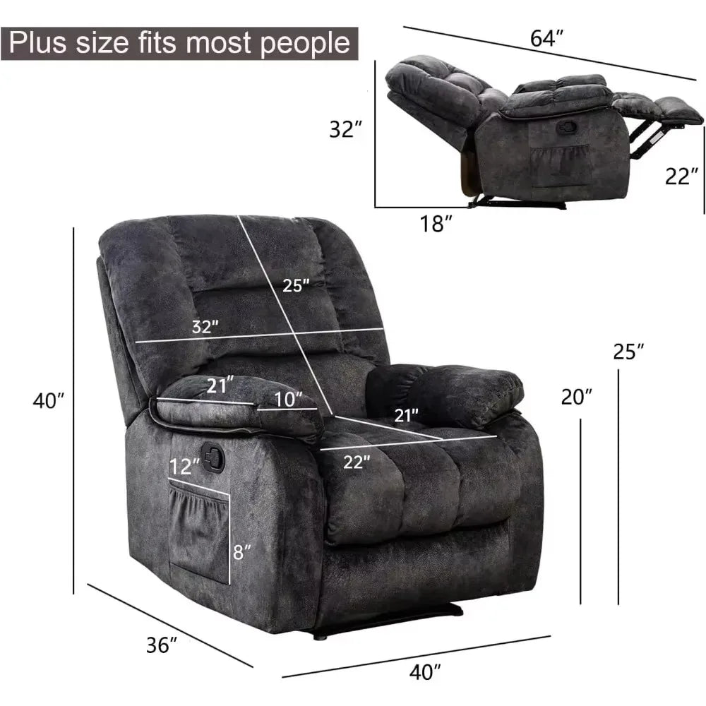 Living Room Overstuffed Heat Vibration Massage Recliner