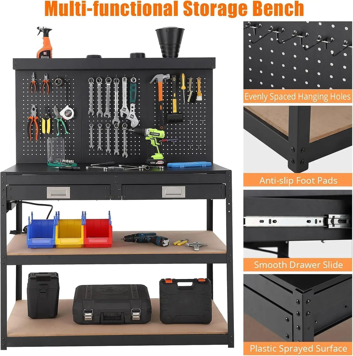 Workbench with Drawers & Pegboard
