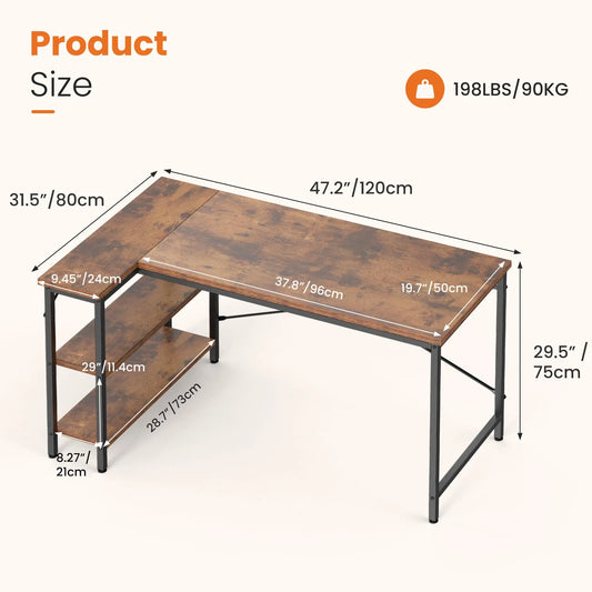 L Shaped Computer Furniture Corner Desks with Reversible Storage Shelves