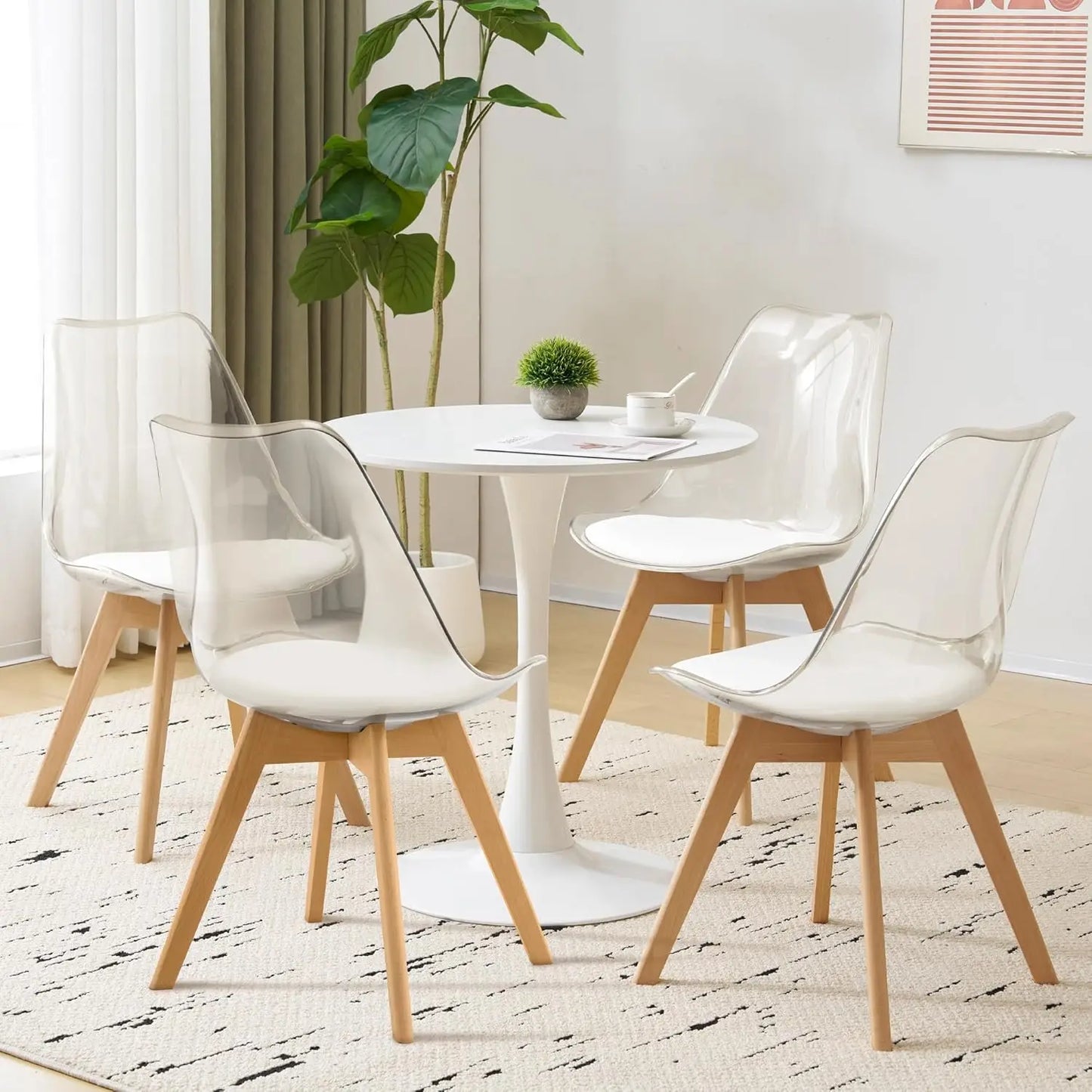 Modern Acrylic Accent Chair with PU Leather Cushions Seat and Wood Legs (Chairs Only)
