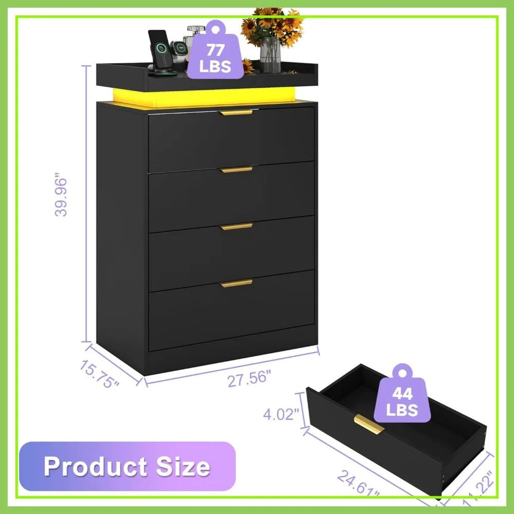 Tall LED Dresser with Power Outlet