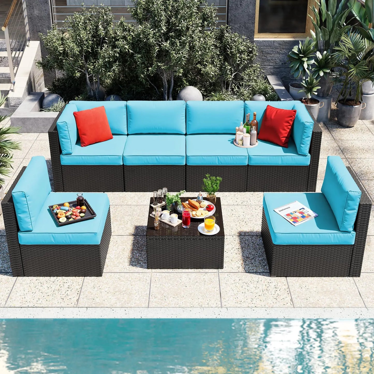 All-Weather PE Rattan Outdoor Couch with Ottoman