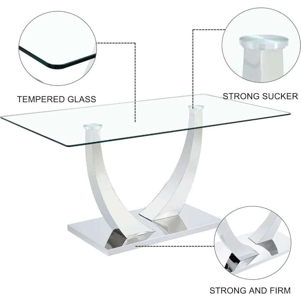 Modern Rectangular Tempered Glass Dining Table