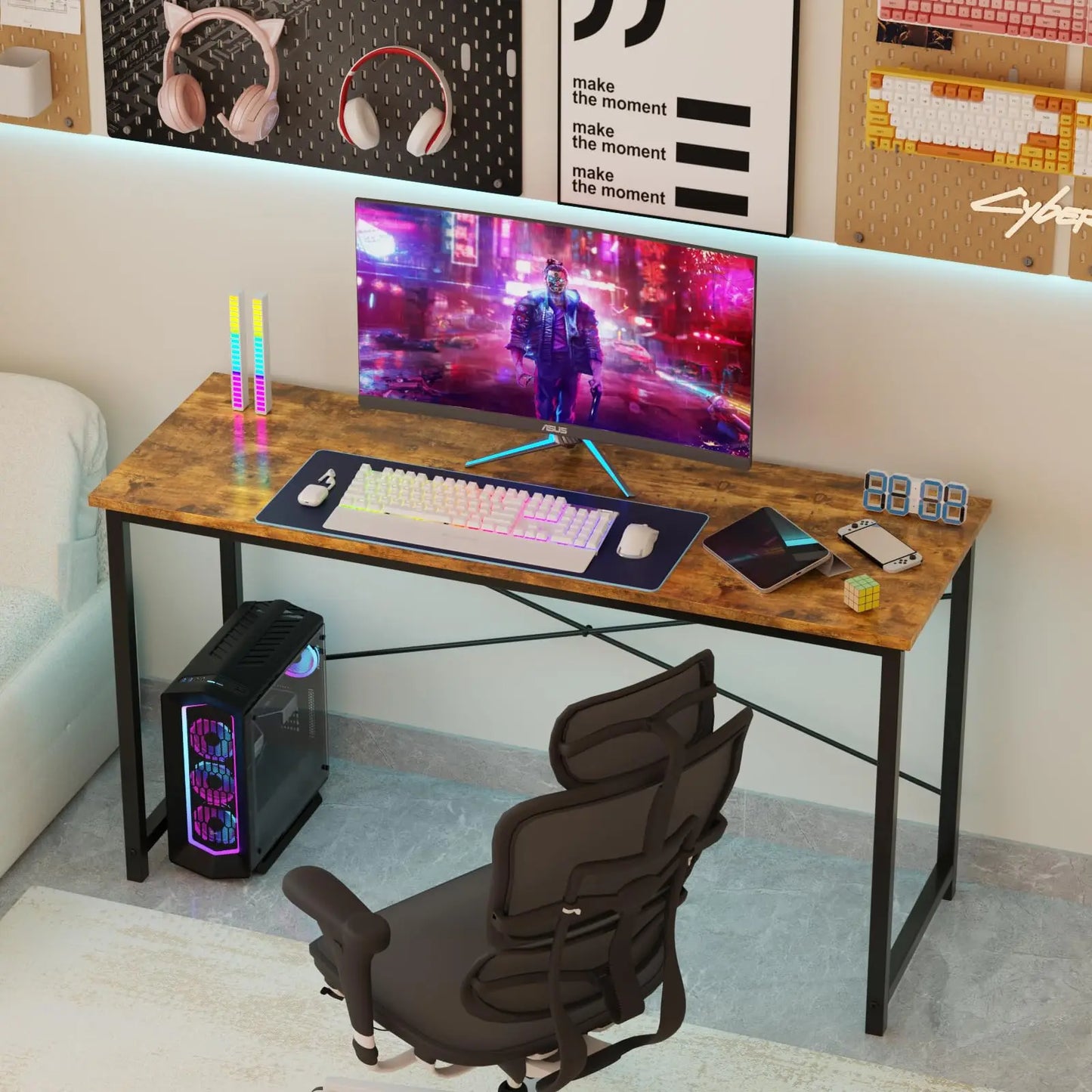 Computer Office Desk With Metal Frame Wood Tabletop