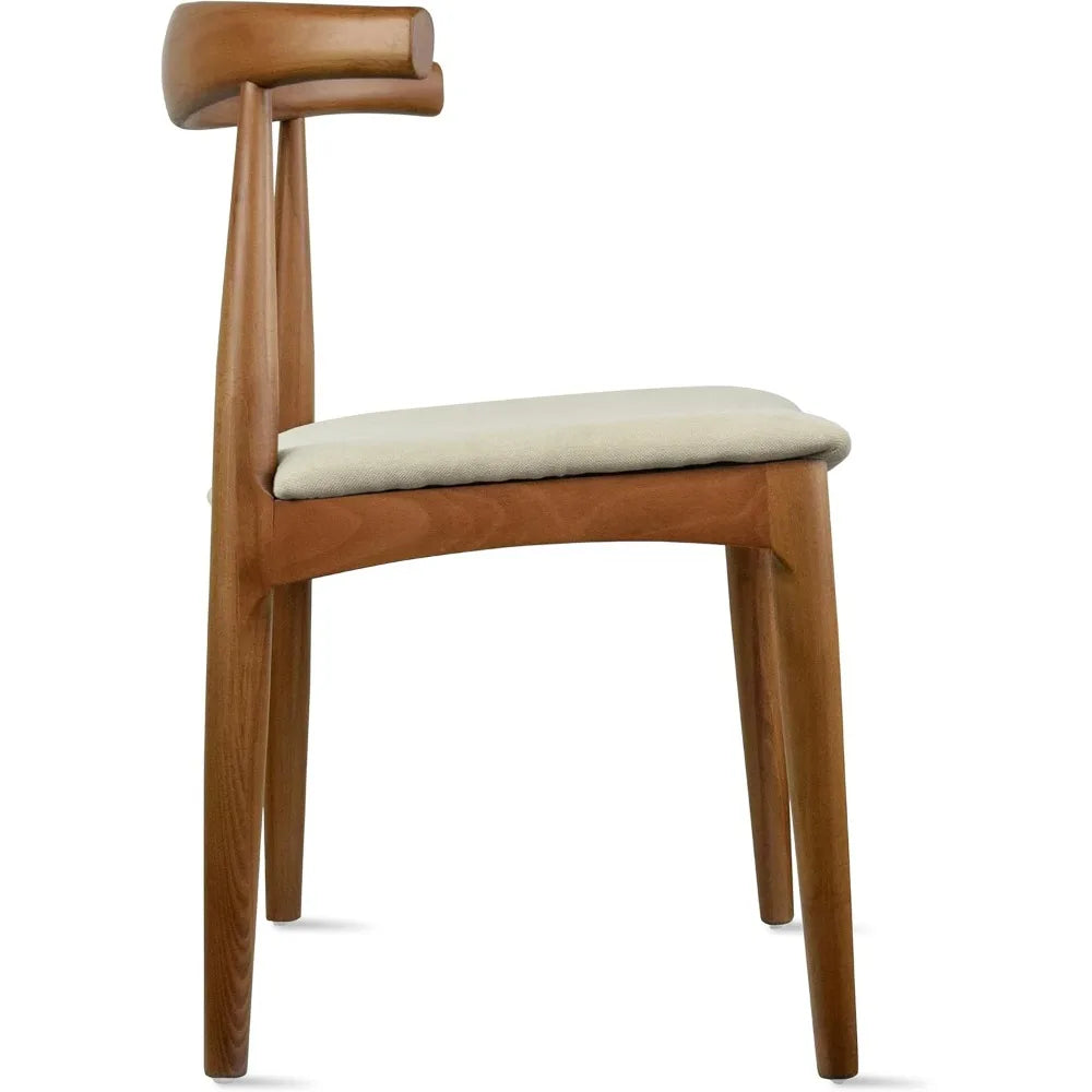 Pair of Wooden Dining Chairs with Beige Linen Cushioned Seats