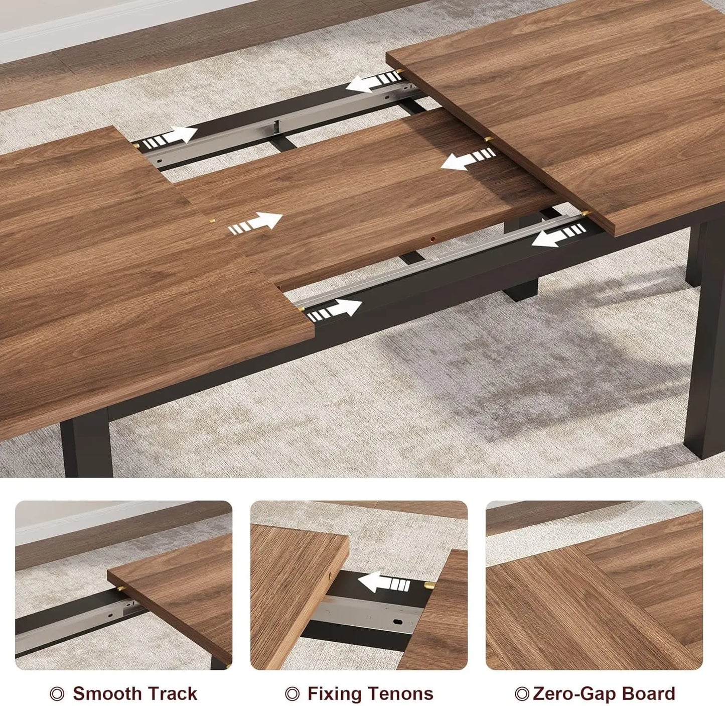 Extendable Dining Table with Upholstered Benches and Stools