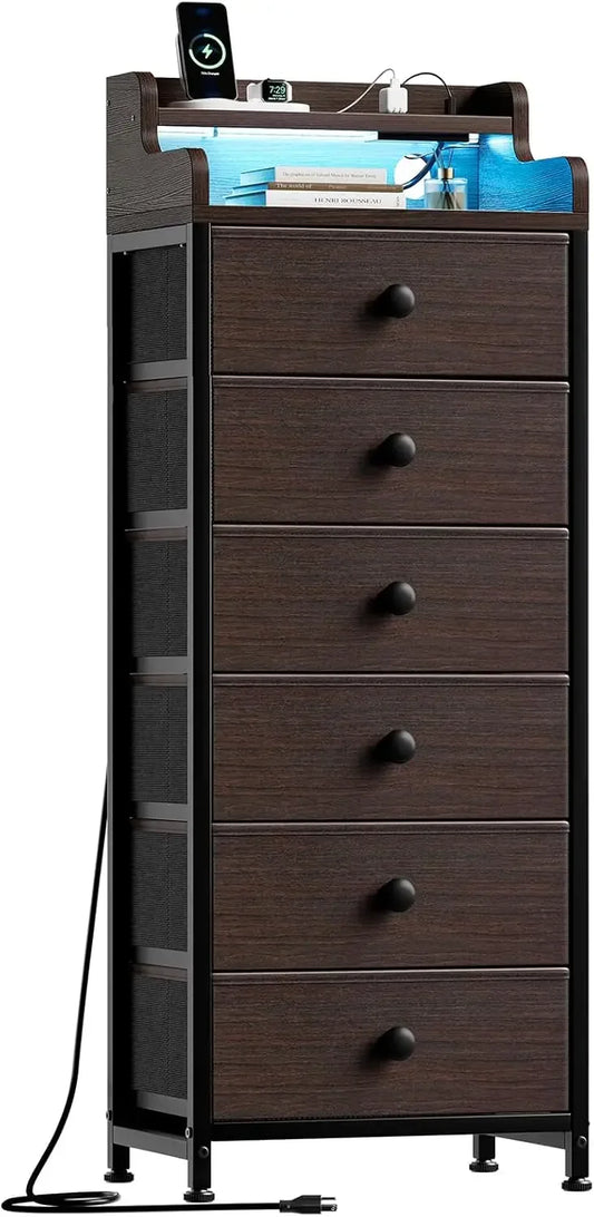 Dresser with Charging Station and LED Lights