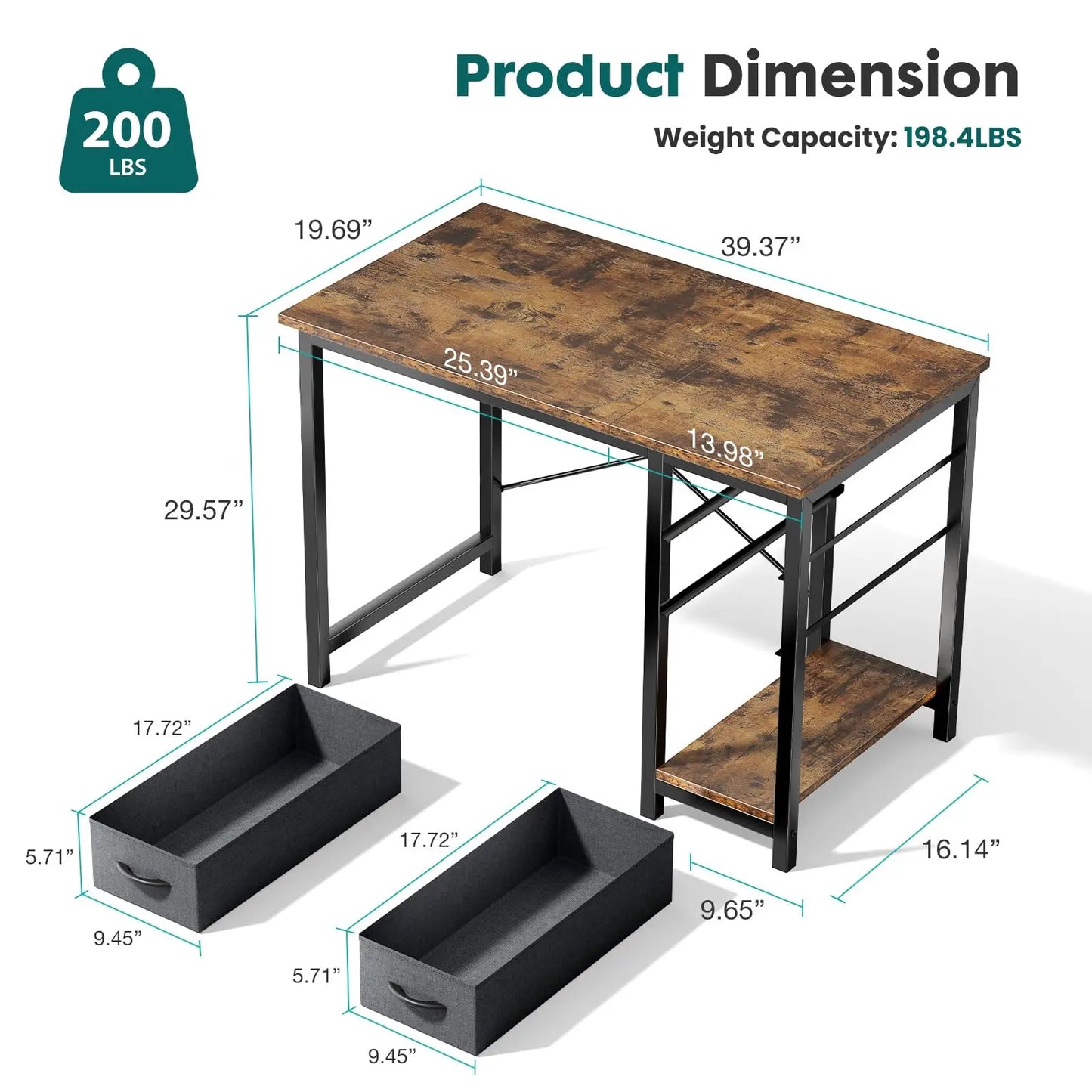 Computer Desk with Adjustable Position Drawers