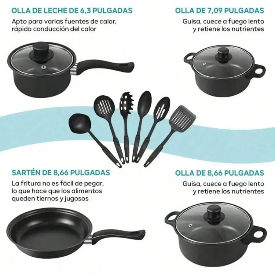 Non-Stick Frying Pan & Soup Pot with Spoons Cookware Set